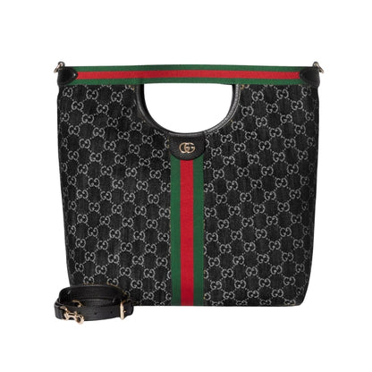 Gucci Giglio Large Tote Bag Black And White GG Denim 39Cm ‎