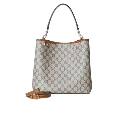 Gucci GG Emblem Medium Bucket Bag Beige And Dark Brown Fabric 29Cm 815103 FAD6L 9758