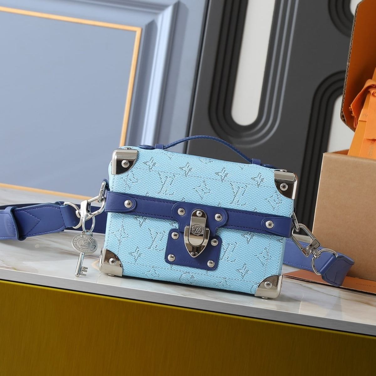 LOUIS VUITTON SOUL TRUNK BOX BAG BLUE 19CM M15035