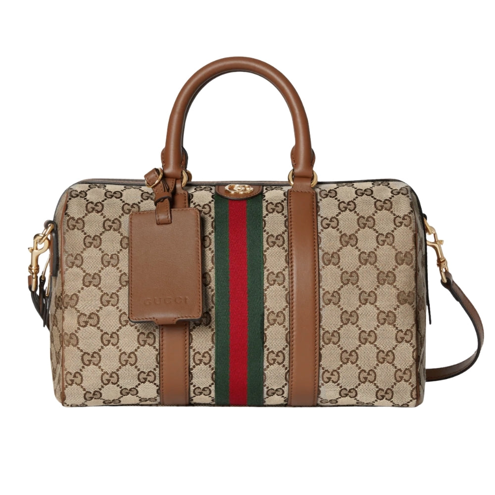 Gucci Ophidia Medium Boston Bag Beige And Brown GG Canvas 30Cm