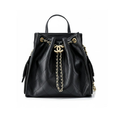 Chanel 25 Medium Size Backpack Grain Effect And Gold Metal Black 23Cm As5600 B20304 94305