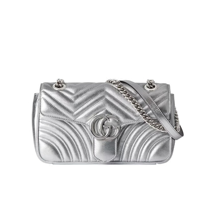 Gucci Gg Marmont Medium Shoulder Bag Metallic Silver 26Cm
