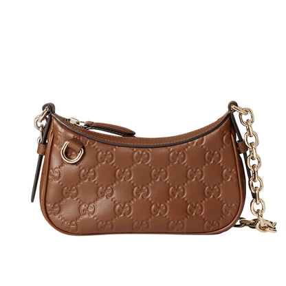 Gucci Gg Emblem Mini Shoulder Bag In Brown Gg Embossed 19Cm