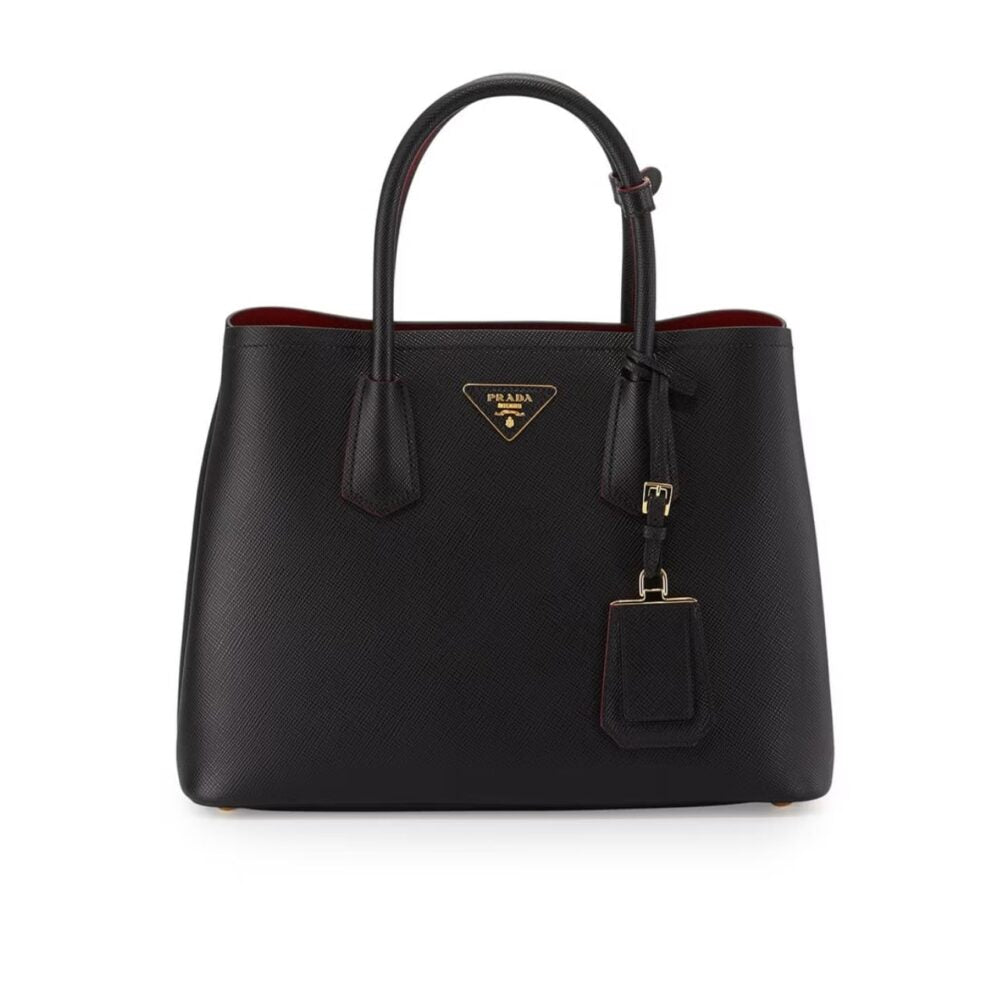 Prada Saffiano Cuir Double Small Tote Bag Black 30Cm