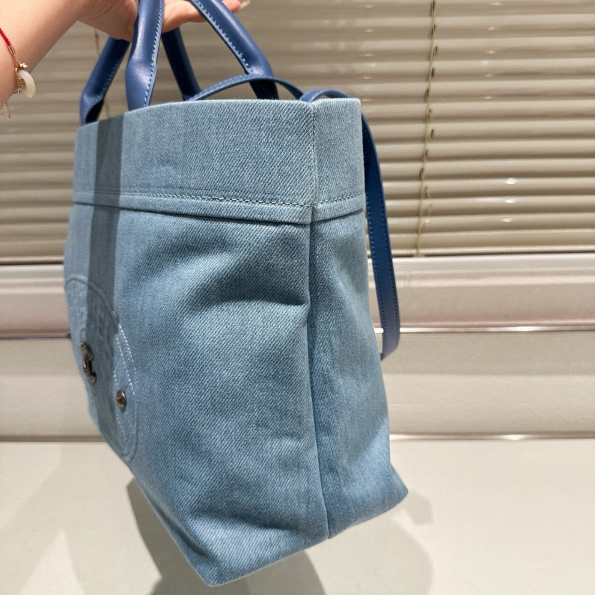 CHANEL PARIS BOOK TOTE TWO WAY SHOULDER BAG DENIM BLUE 35CM