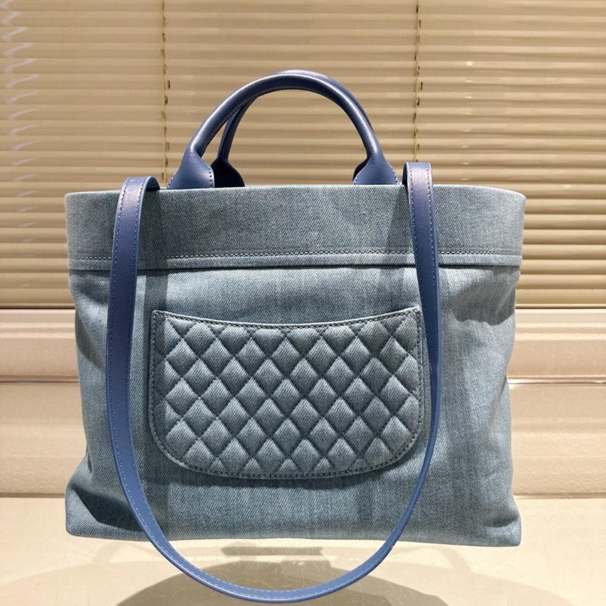 CHANEL PARIS BOOK TOTE TWO WAY SHOULDER BAG DENIM BLUE 35CM