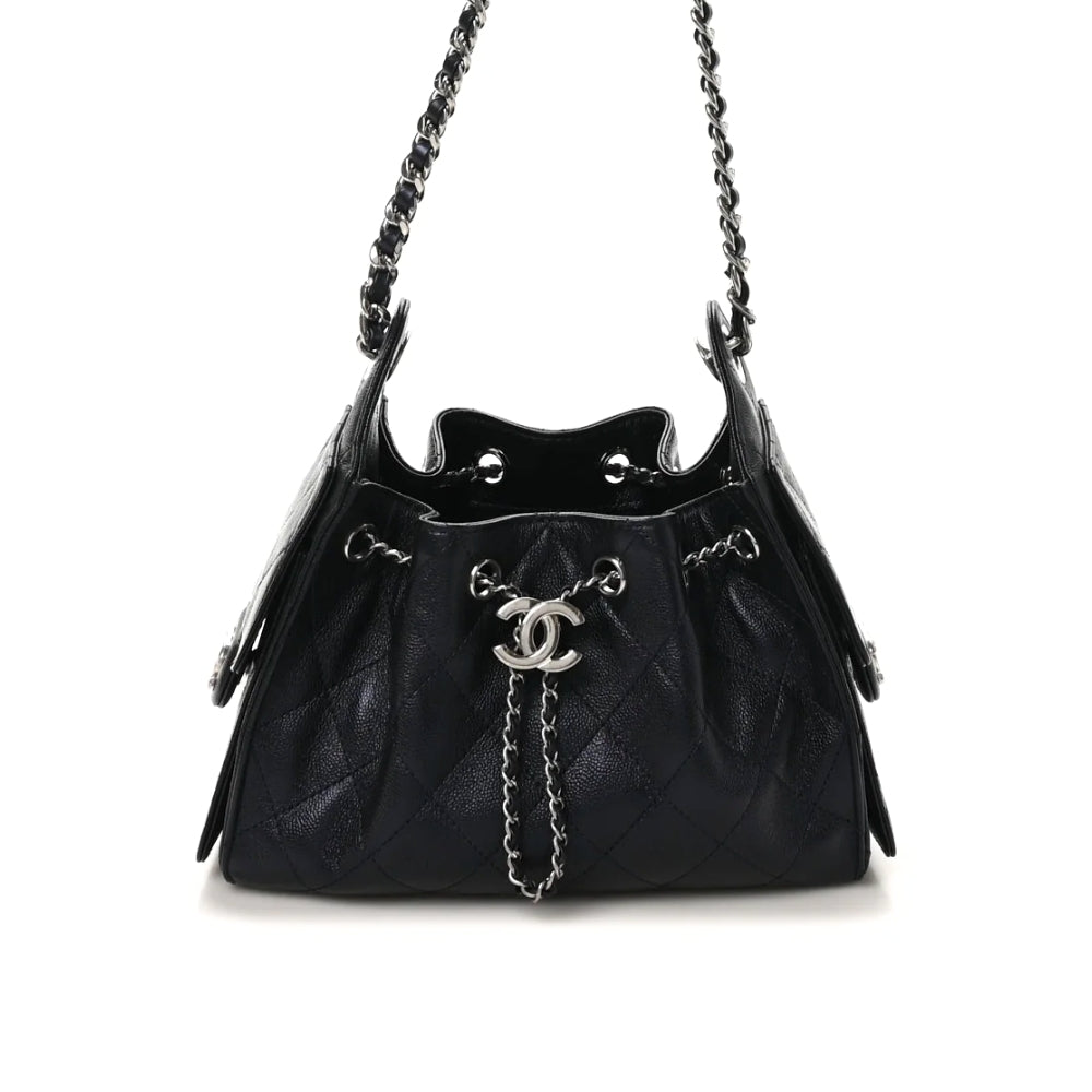 Chanel 25 Small Handbag Silver Metal Black 22cm