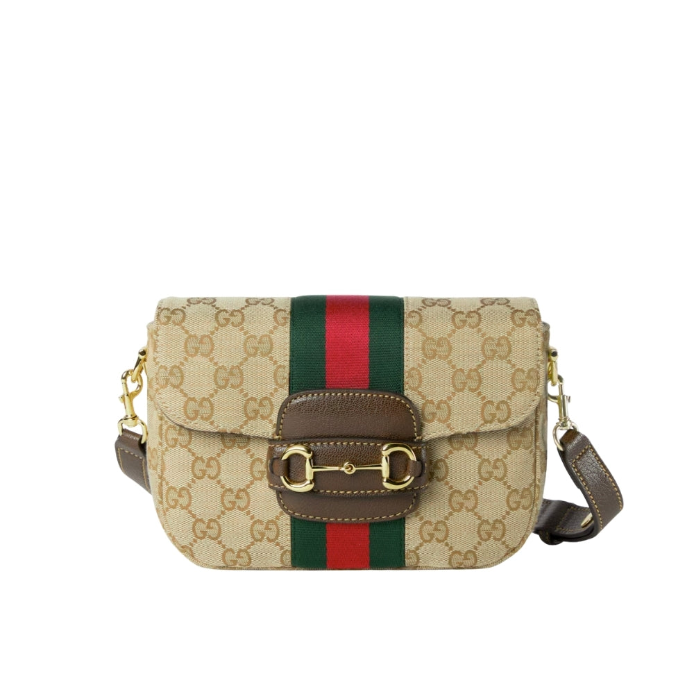 Gucci Horsebit 1955 Small Shoulder Bag GG Canvas Sand And Brown 21cm