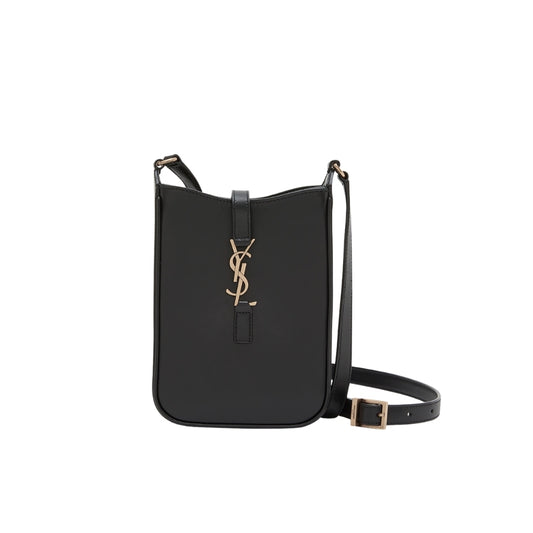 Saint Laurent Le 5 A 7 Mini Vertical In Shiny Leather With Bronze Metal In Black 19cm