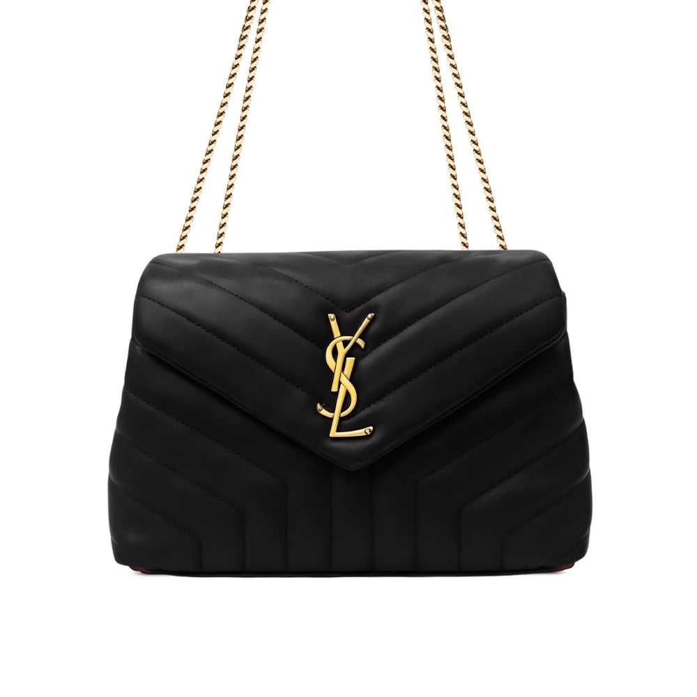 Saint Laurent Loulou Medium Chain Bag In Matelassé Y  Black Gold 26Cm