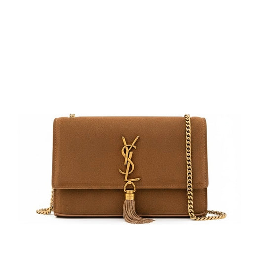 Saint Laurent Kate Medium Tassel Crossbody Bag In Brown Suede With Gold Tone 22Cm