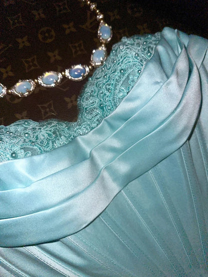 Blue Elegant Exquisite Shining Long Satin Prom Dress gh6811