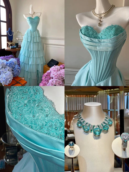 Blue Elegant Exquisite Shining Long Satin Prom Dress gh6811