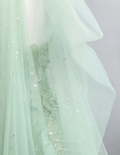 Pretty Mint Green Tulle Petals Sequin Beaded A Line Birthday Prom Dress Party Dress SP1520