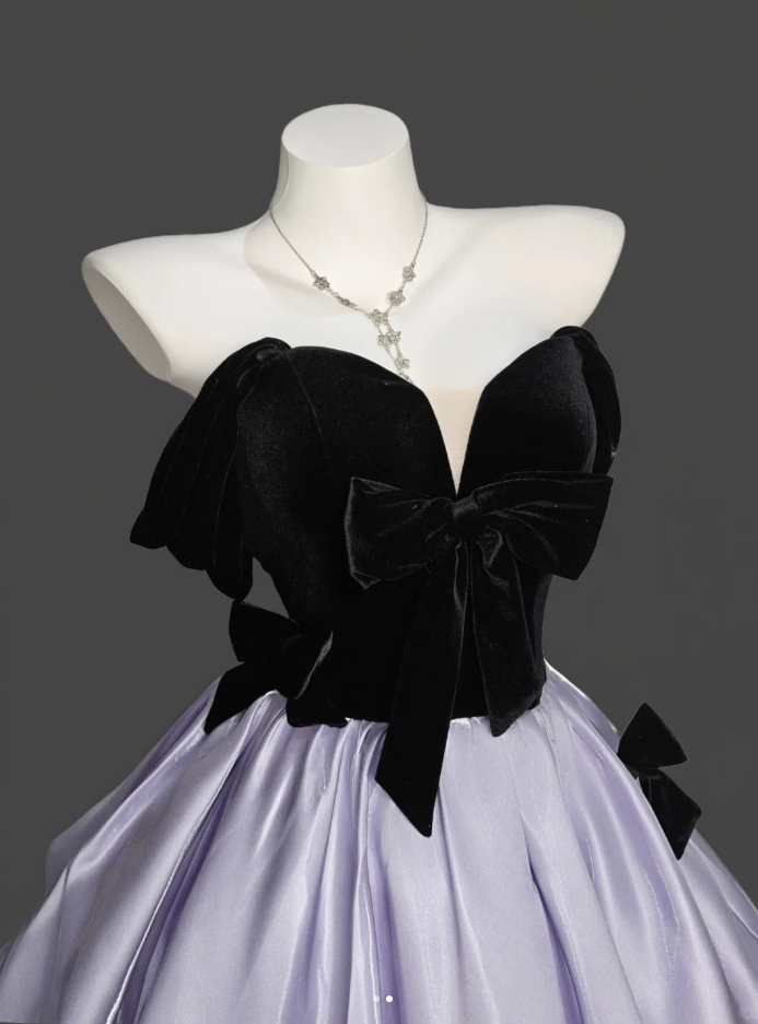 Charming Purple Ball Gown Off The Shoulder Satin Bow Long Birthday Party Dress Prom Gown