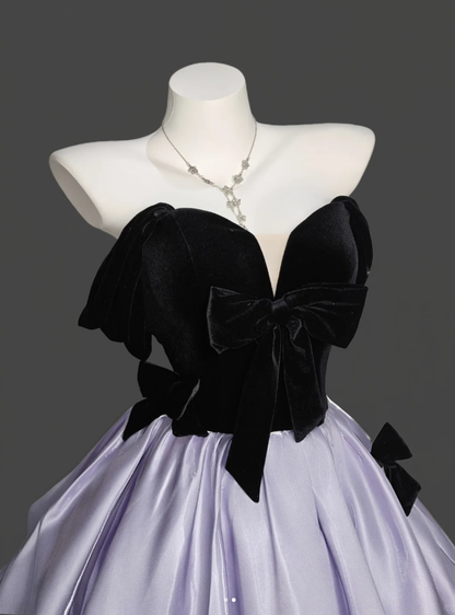 Charming Purple Ball Gown Off The Shoulder Satin Bow Long Birthday Party Dress Prom Gown