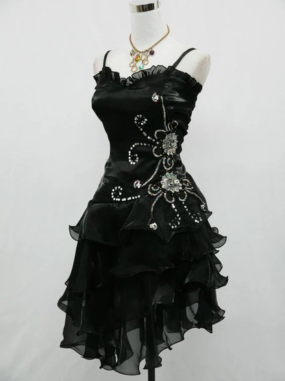 Sexy Black Chiffon Beaded Cocktail Dress Homecoming Dress Y7729