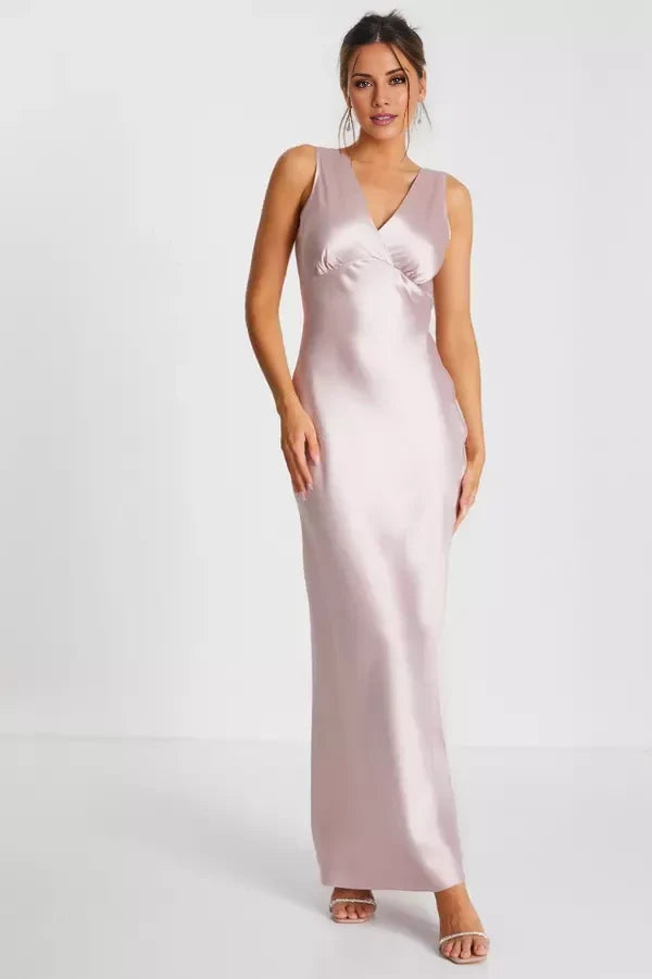 V-neck off shoulder sleeveless backless and floor length Prom dress
