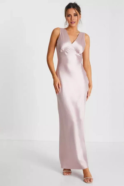 V-neck off shoulder sleeveless backless and floor length Prom dress