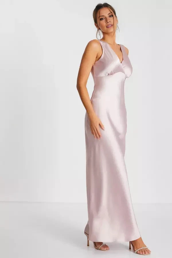 V-neck off shoulder sleeveless backless and floor length Prom dress