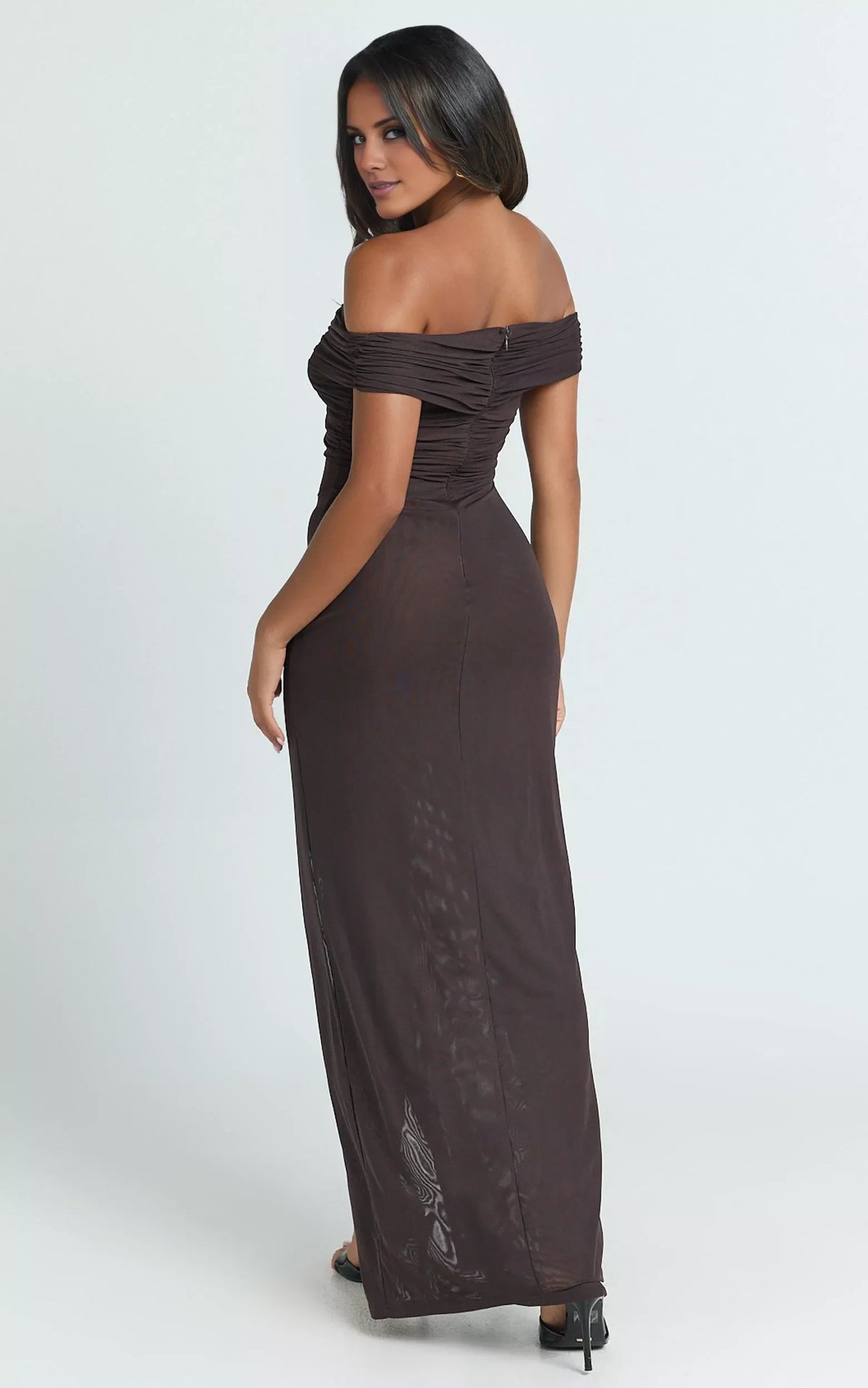 V-neck off shoulder sleeveless backless side slit and floor length Prom dress