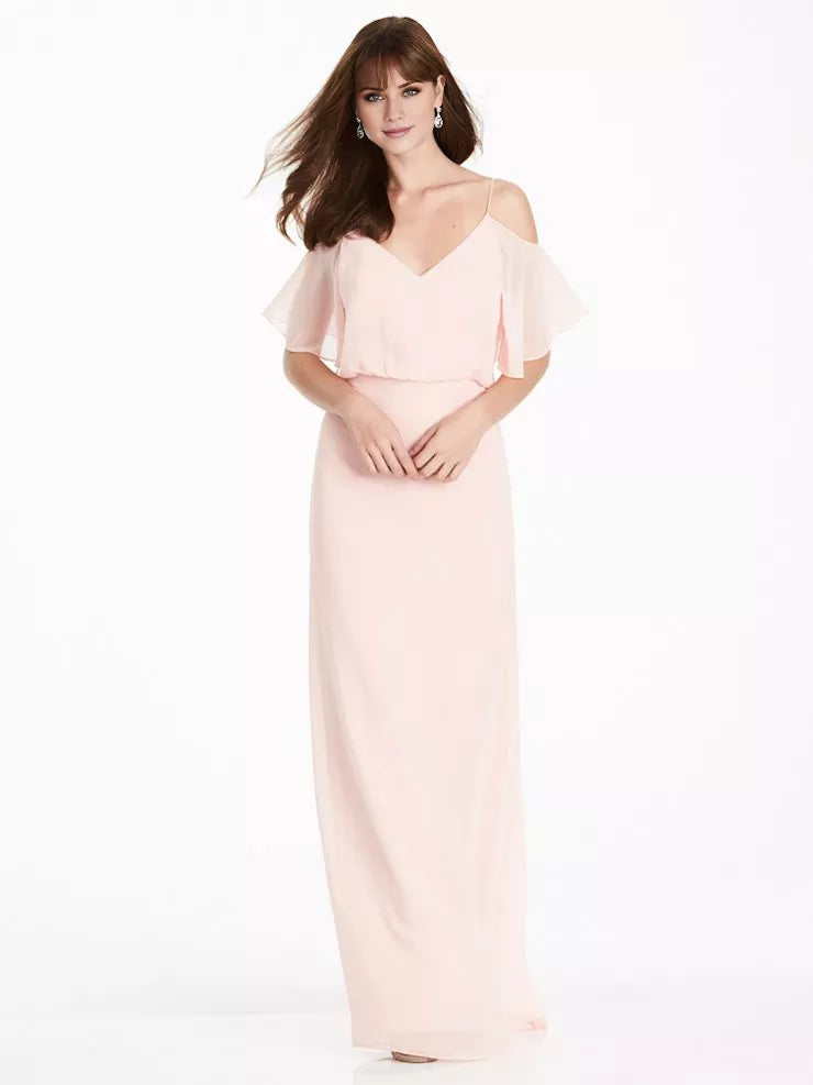 V-neck off shoulder sleeveless thin shoulder strap backless and floor length Prom dress