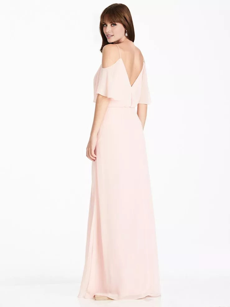 V-neck off shoulder sleeveless thin shoulder strap backless and floor length Prom dress