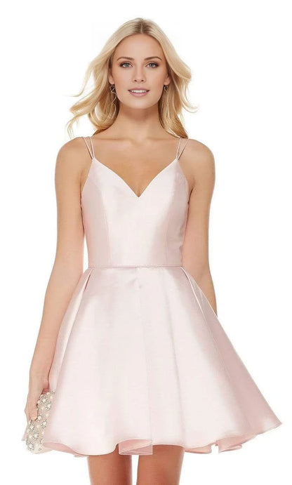 V-neck off shoulder sleeveless thin shoulder strap off back short mini Homecoming Dress