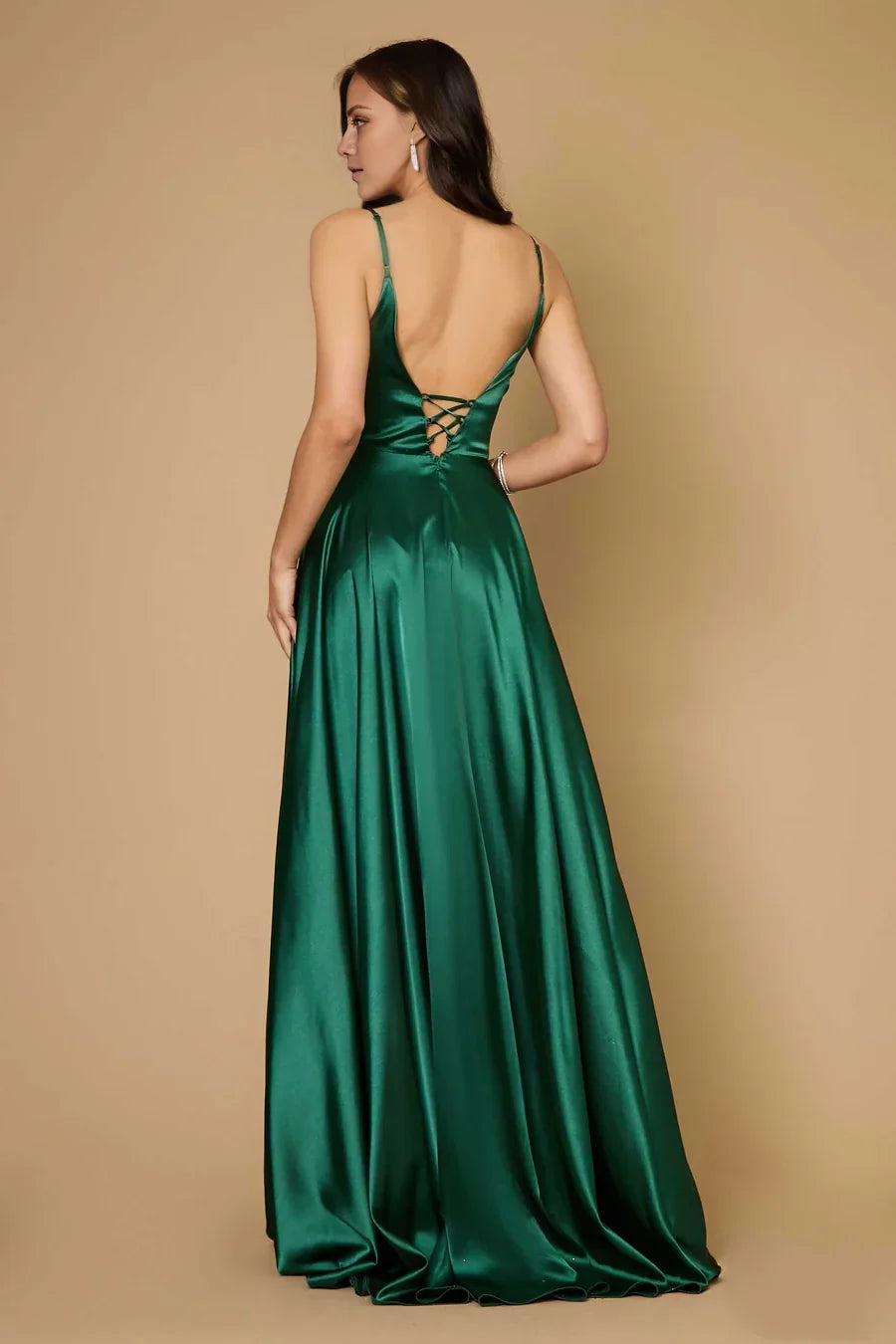 V-neck off shoulder sleeveless thin shoulder strap with backless side slit Prom dress