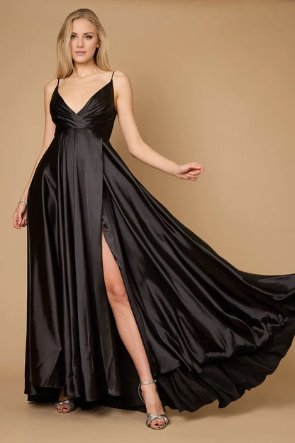 V-neck off shoulder sleeveless thin shoulder strap with backless side slit Prom dress