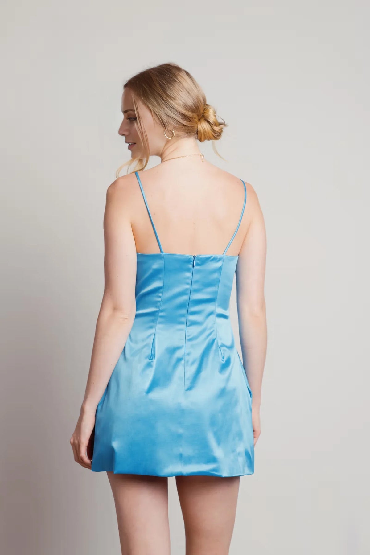 V-neck off shoulder thin shoulder strap off back short mini Homecoming dress