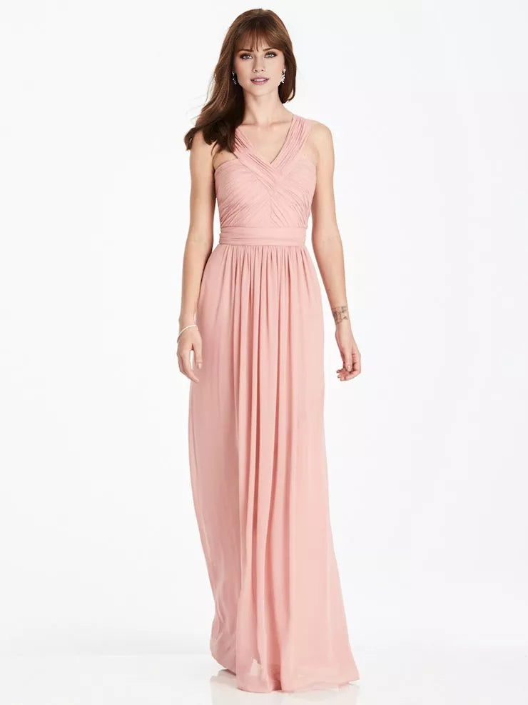 V-neck pleated detail sleeveless off shoulder and floor length Prom dress