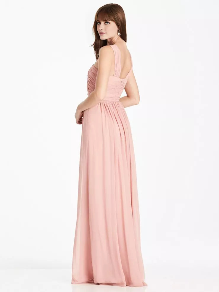 V-neck pleated detail sleeveless off shoulder and floor length Prom dress
