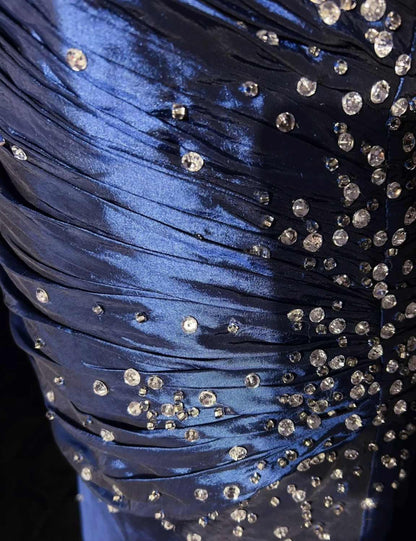Blue Vintage Fashion Exquisite Beading Long Satin Floor Length Ball Gown Evening Dress gh3636