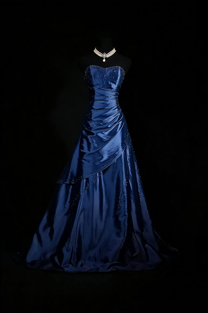 Retro Sweetheart Neck Fuchsia Satin Beaded Mermaid Long Birthday Dress Formal Evening Dress SP1728