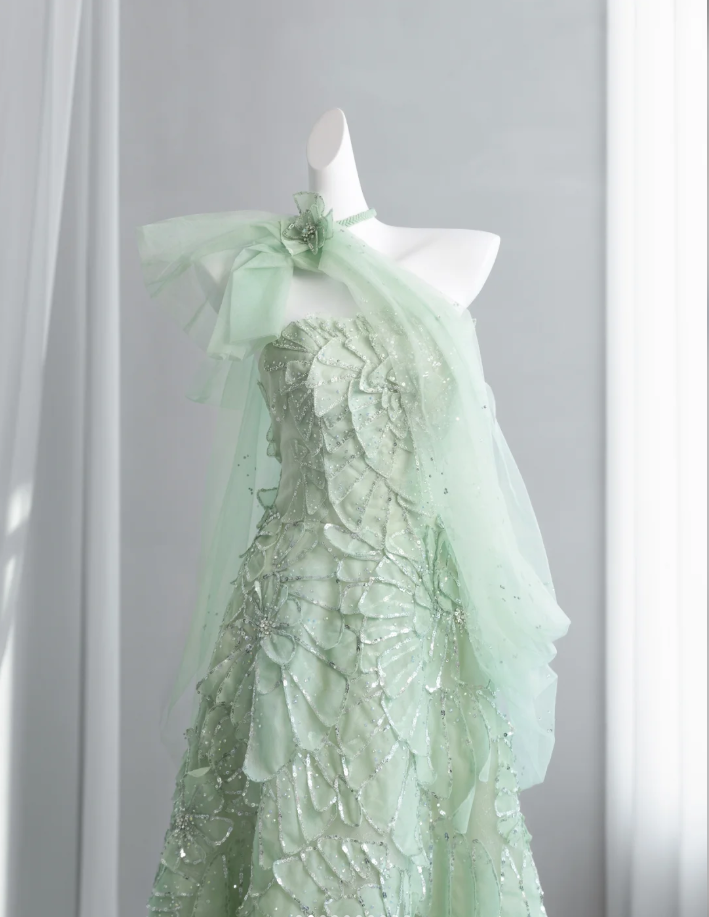 Pretty Mint Green Tulle Petals Sequin Beaded A Line Birthday Prom Dress Party Dress SP1520