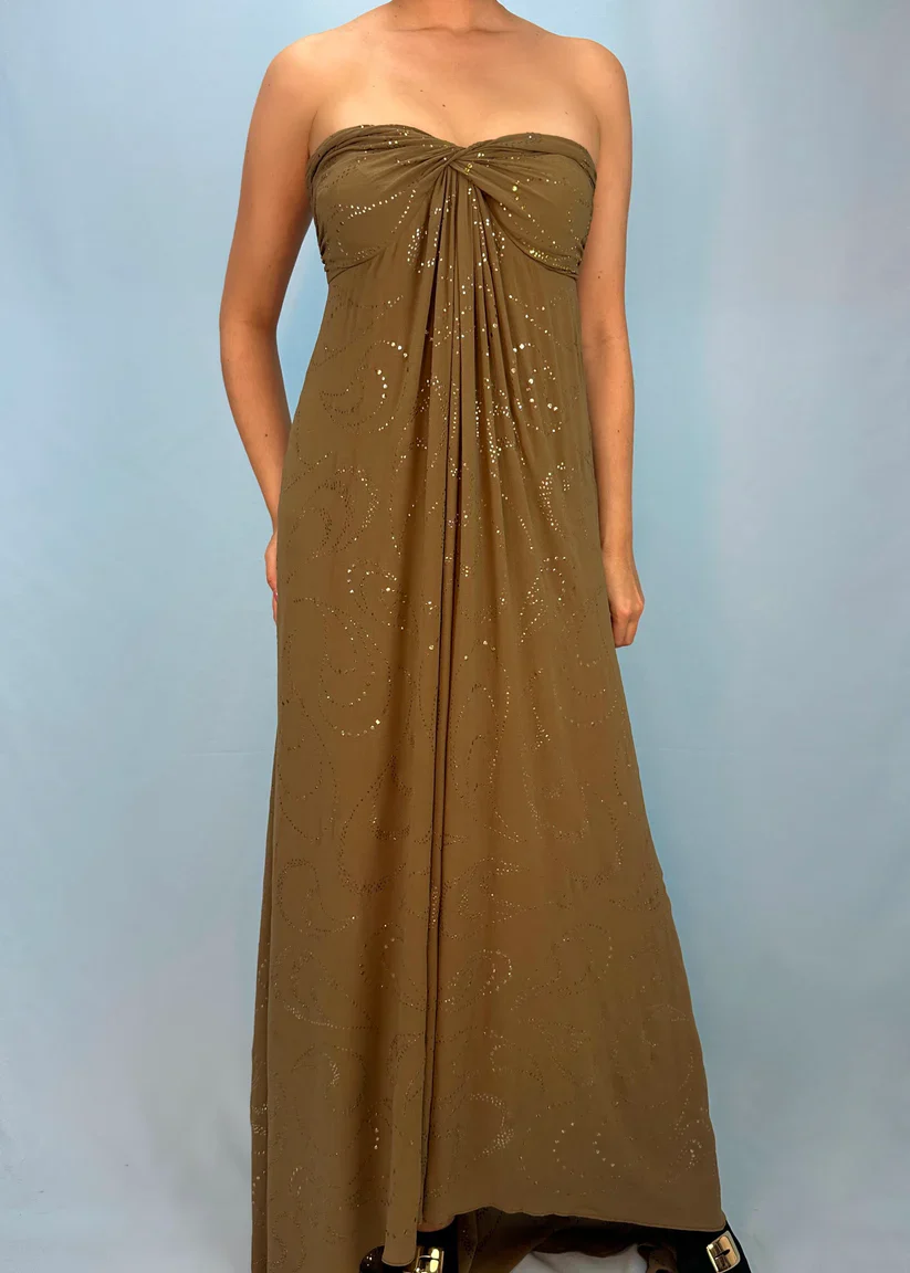 Vintage Matcha Green Strapless Satin Sequin Mermaid Evening Dress Long Birthday Party Gown