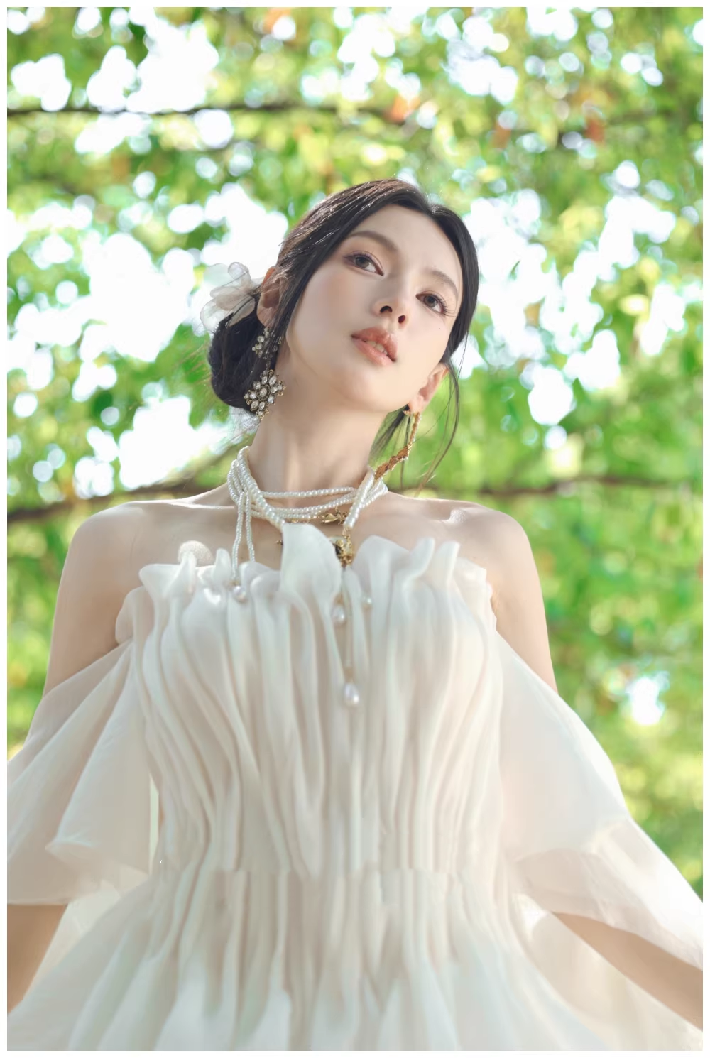 Fairy Off The Shoulder White Chiffon Pleated Pearls Long Party Dress Birthday Evening Gown