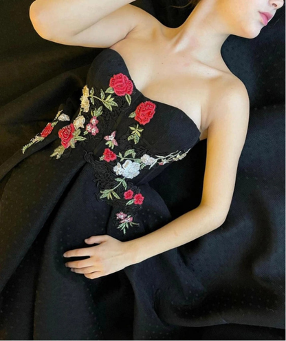 Black Polka Dot Tulle A Collection Evening Gown Colorful Floral Lace Velvet Spaghetti Straps Strap Pockets Ankle Length Dress cc234