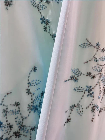 Blue exquisite beading vintage fashion floral long satin ball gown evening dress gh4434