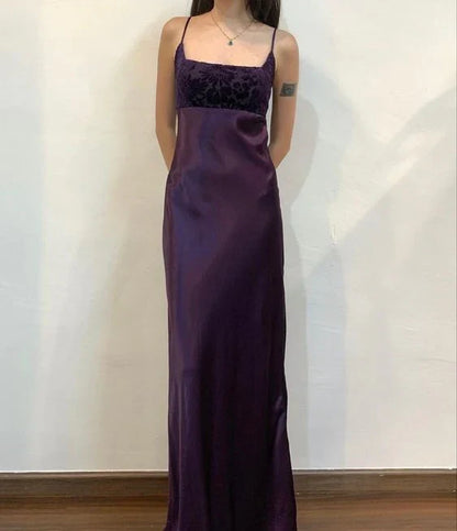 Purple Vintage Elegant Floral Spaghetti Strap Long Satin Ball Gown Evening Dress Birthday Party Dress Prom Dress gh3930