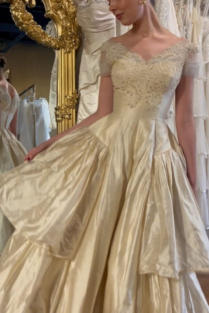 girlhomeshops- Vintage Ball Gown With Delicate Gold Beading gh6217