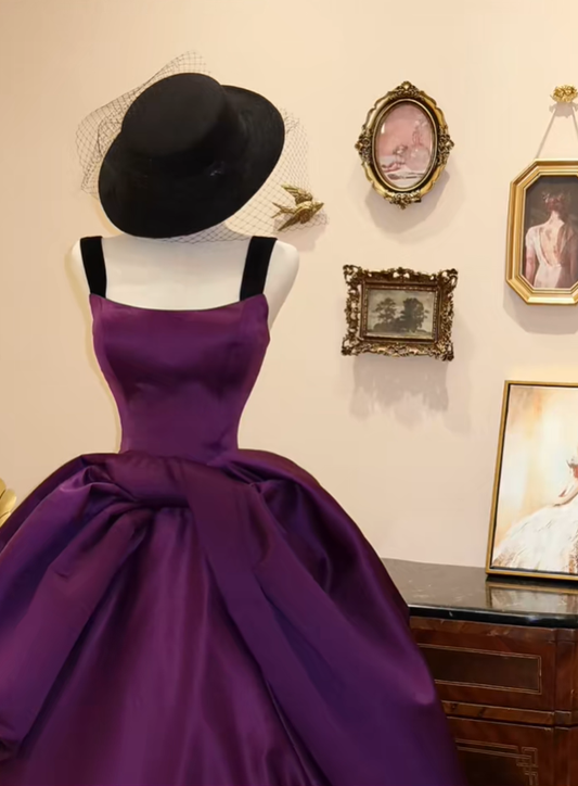 Vintage Purple Ball Gown Spaghetti Straps Satin Pleated Formal Quinceanera Dress SP1664
