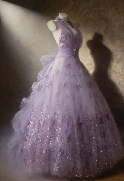 Princess Halter Ball Gown Lavender V Neck Tulle Flowers Sequin Long Birthday Quinceanera Dress Sweet 16 Dress SP1525