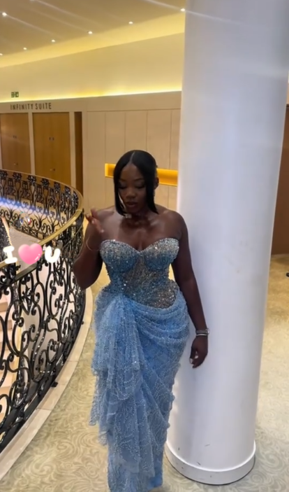 Shiny Strapless Blue Sequin Beaded Sheath Long Party Dress Evening Gown