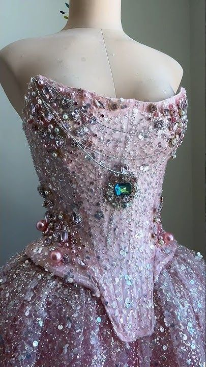 Gorgeous Strapless Sequin Beaded Ball Gown Pink Formal Quinceanera Dress SP1223