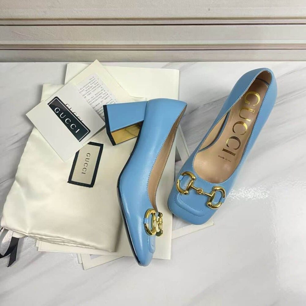 Gucci Women’S Mid Heel Pump With Horsebit Blue