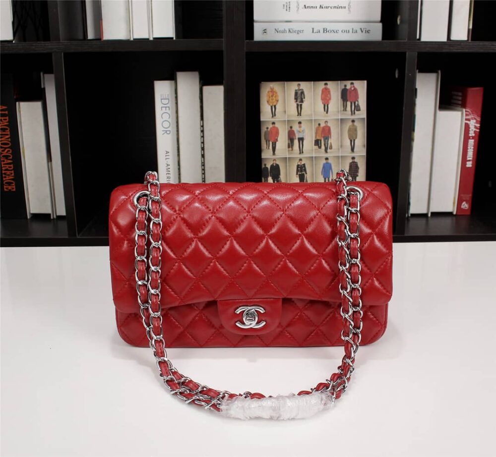 Chanel Medium Classic Double Flap Red Silver Hardware 25.5Cm