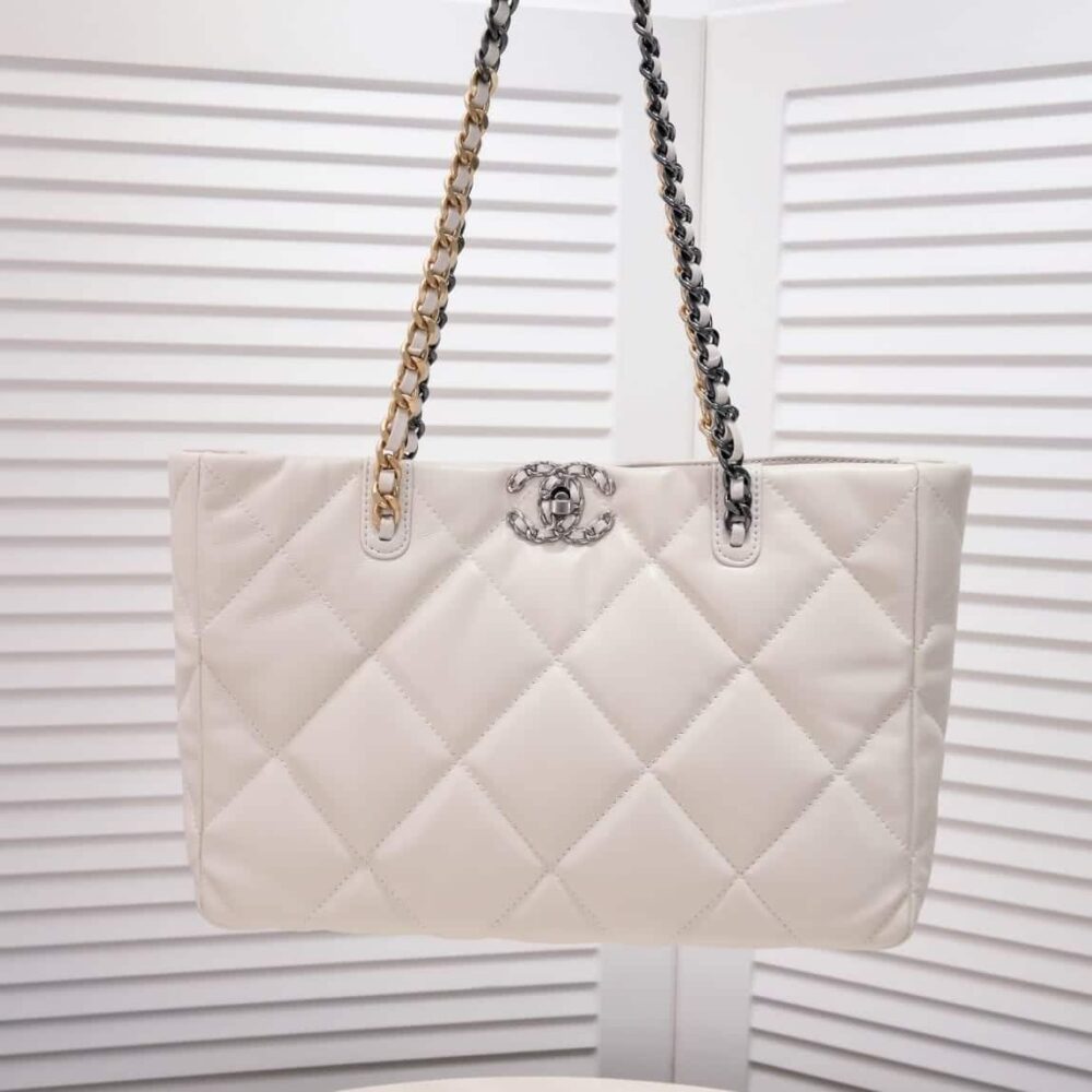 Chanel Quilted 19 East West Shopping Bag White 41Cm