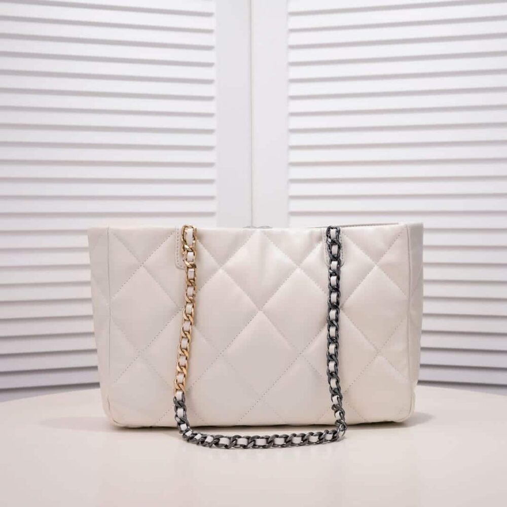 Chanel Quilted 19 East West Shopping Bag White 41Cm
